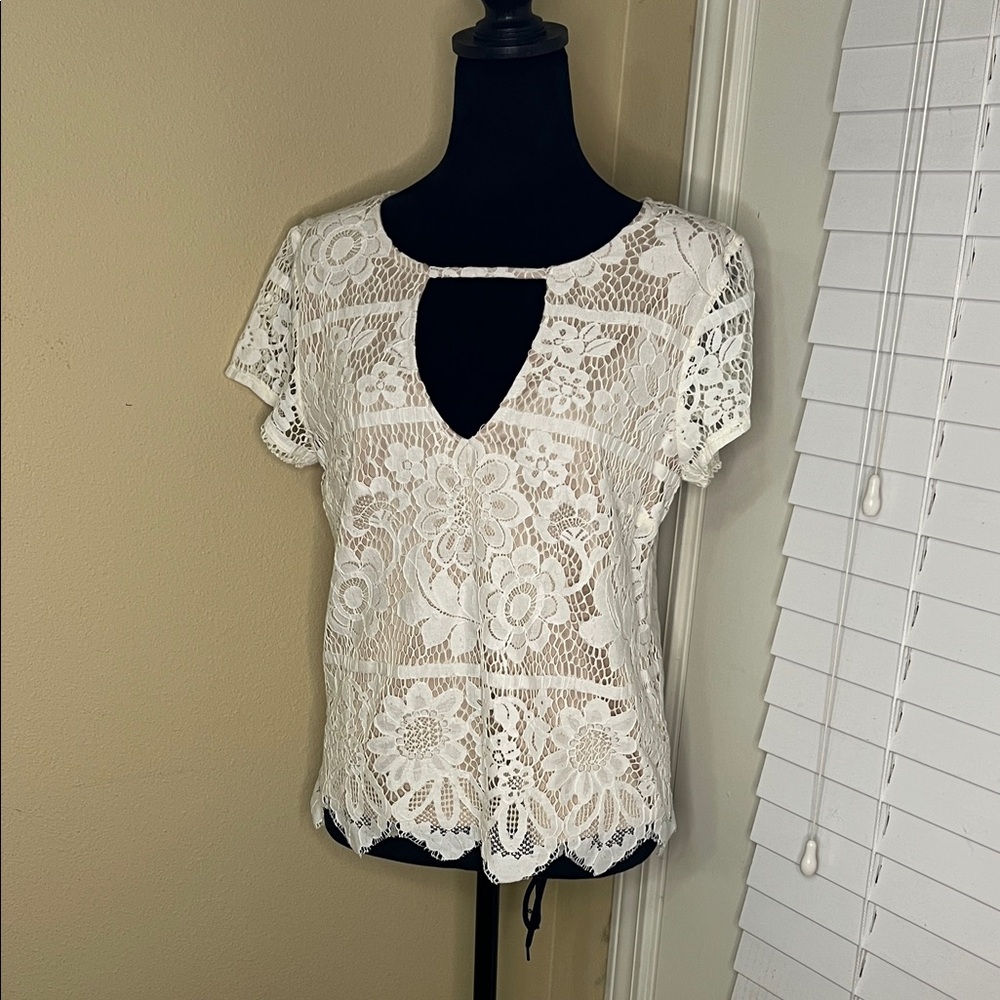 Express White Crochet Lace Short Sleeve Top